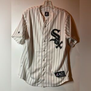Majestic Chicago White and Black Pinstripe Jersey